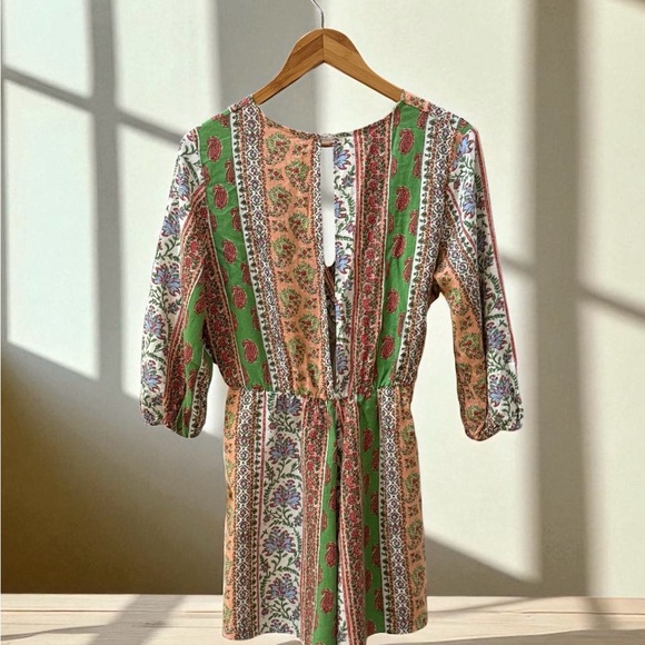 Zara Bohemian Belted Romper with Pink and Green Accents! XS - Picture 2 of 7